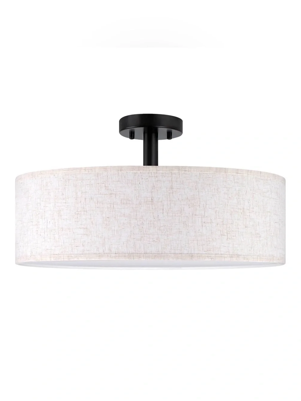 20” Black Semi Flush Mount Ceiling Light Linen Drum Shade 4-Light Farmhouse